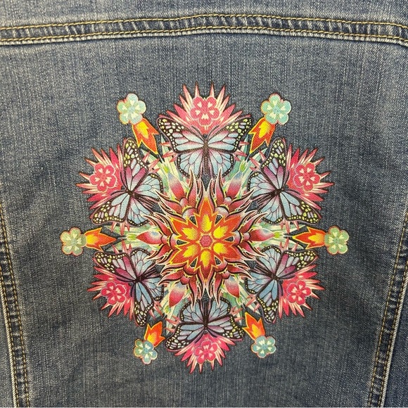 Disney Encanto Girls Denim Jean Jacket, Size L (10/12), Floral Butterflies Print - Picture 5 of 8